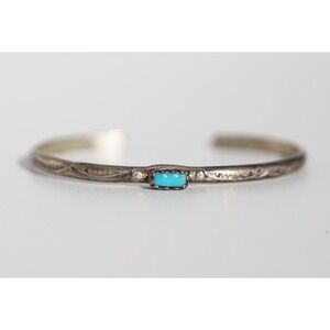 Old Pawn Native American Indian Sterling Silver Turquoise Child's‎ Cuff Bracelet